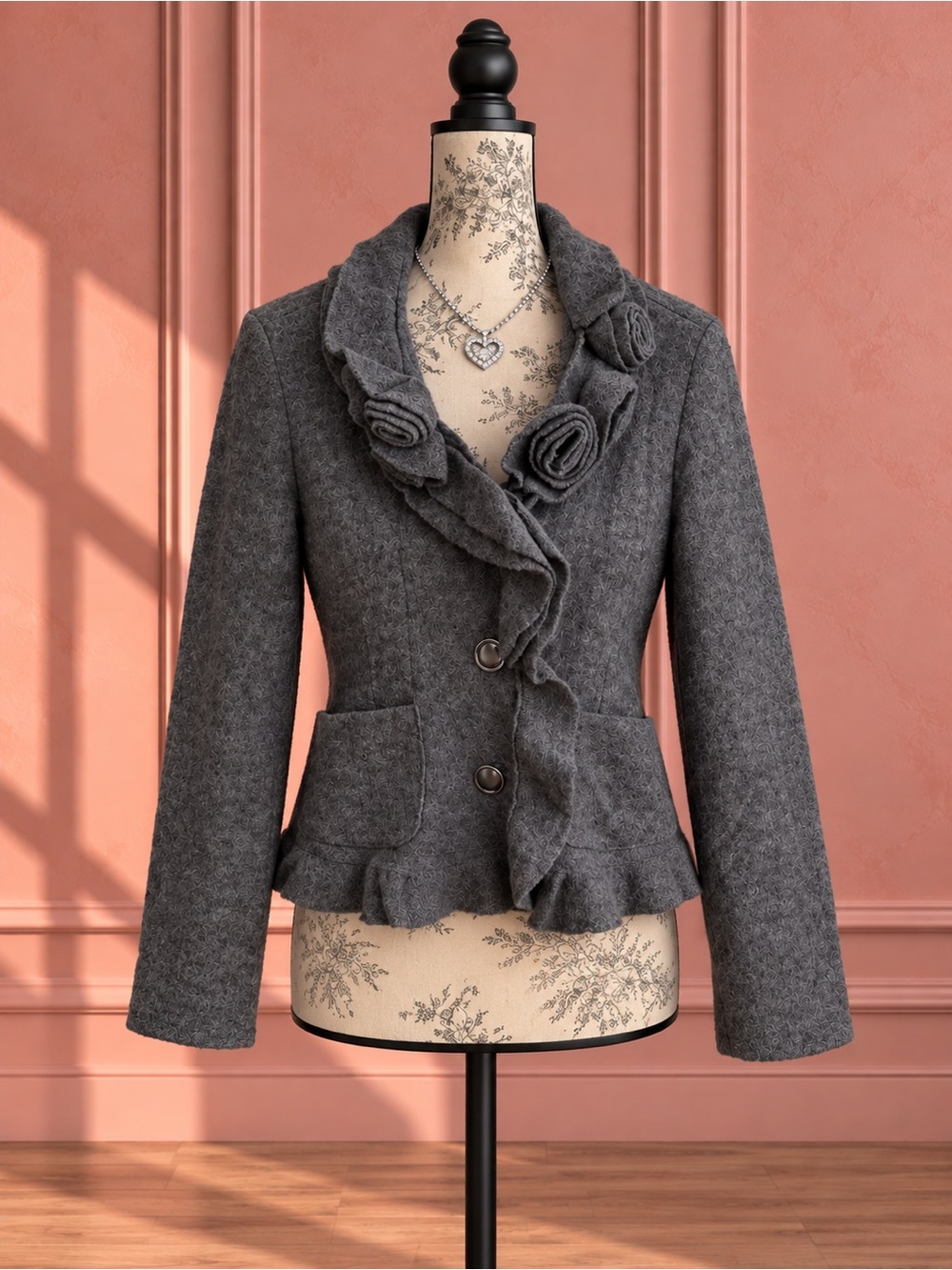 Simons Contemporaine Gray Decorative Collar Wool Jacket Size M